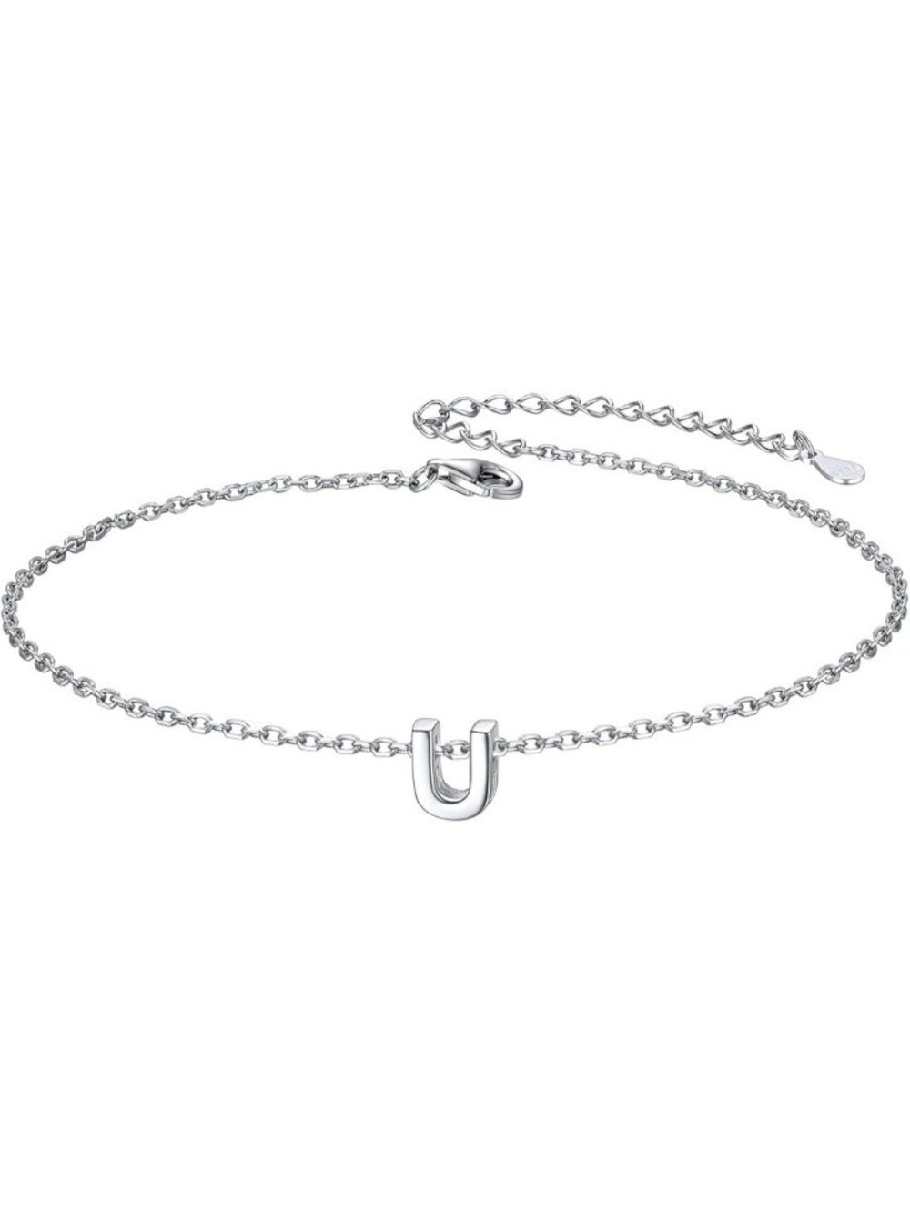 Letter U Initial Bracelet 925 Sterling Silver Letter Bracelet Dainty